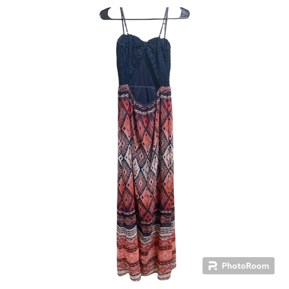 Trixxi Maxi Sun Dress Sleeveless w Navy Crocket Open back  100%Polyester Small - Picture 8 of 12